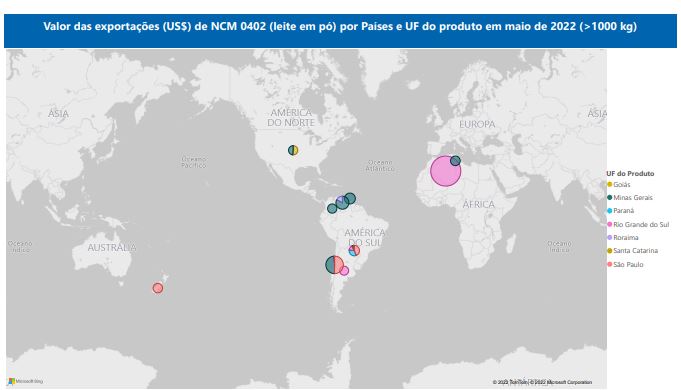 Relatório Mensal das Exportações Brasileiras de NCM0402 (leite em pó)