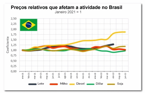 Evolução dos preços relativos da produção de leite regional