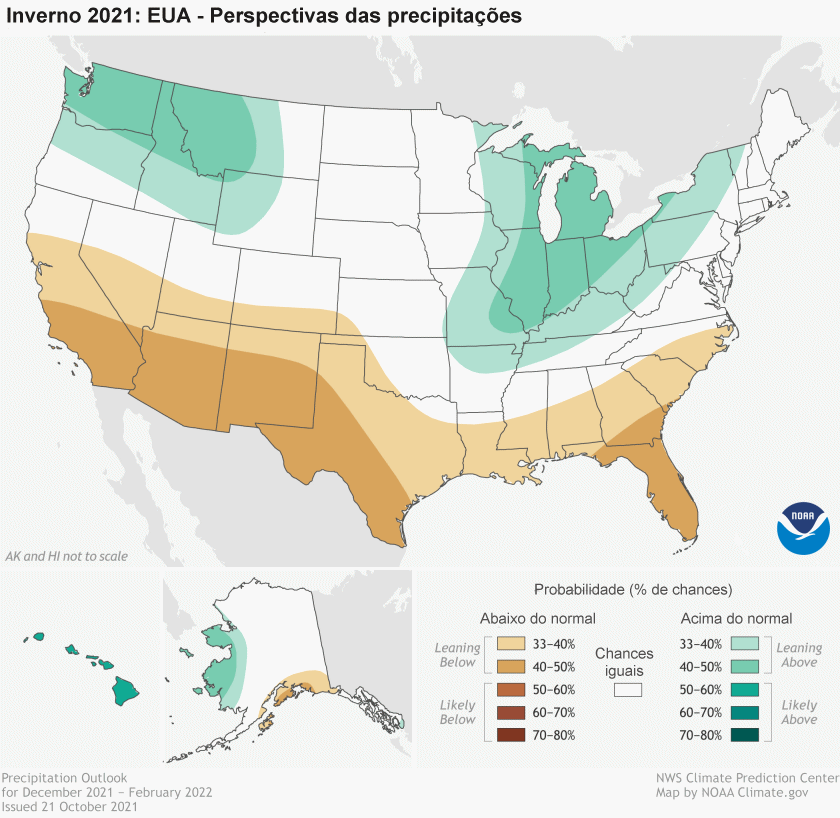 EUA – Perspectivas de Inverno 2021-22: mais seco e mais quente no Sul