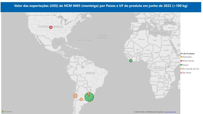 Relatório Mensal das Exportações Brasileiras de NCM0405 (manteiga)
