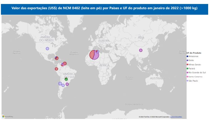 Relatório Mensal das Exportações Brasileiras de NCM0402 (leite em pó)