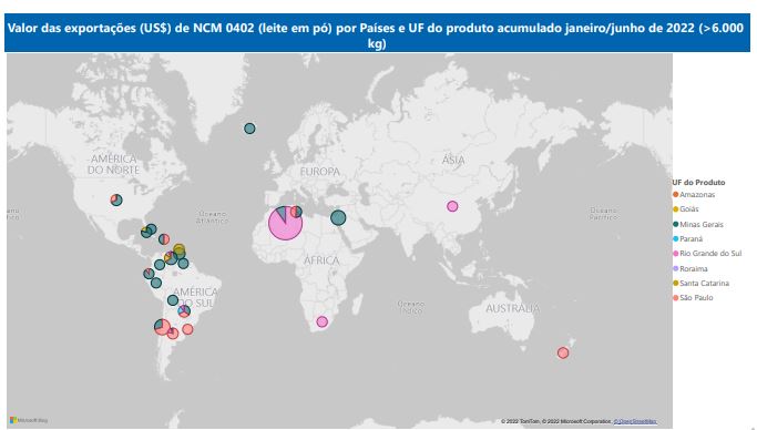 Relatório Mensal das Exportações Brasileiras de NCM0402 (leite em pó)