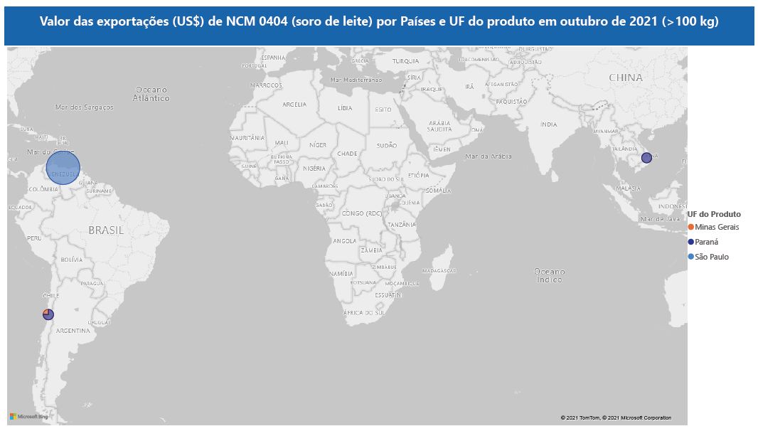 Relatório Mensal das Exportações Brasileiras de NCM0404 (soro de leite)