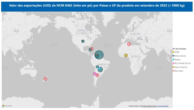Relatório Mensal das Exportações Brasileiras de NCM0402 (leite em pó)