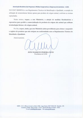 G100 envia ofício à Ministra Tereza Cristina sobre o uso indevido de terminologias lácteas
