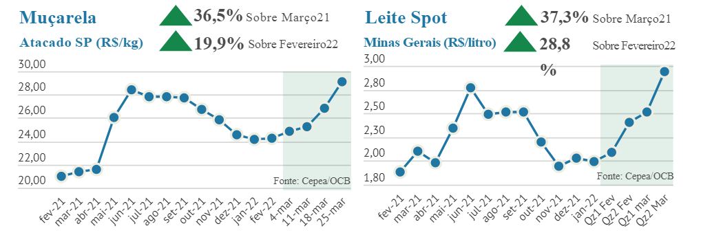Preço dos derivados lácteos tem forte valorização em março