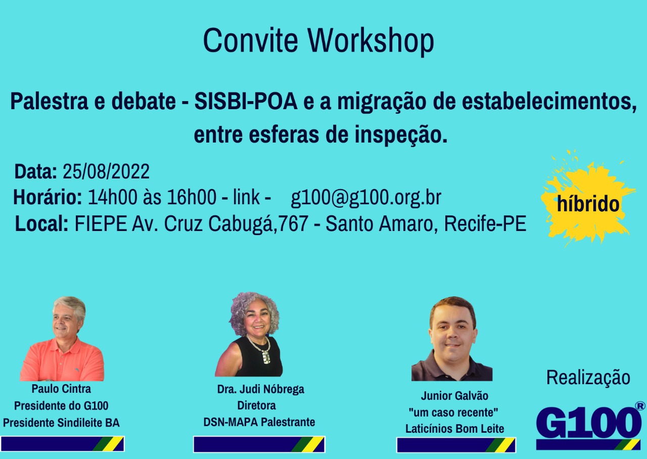 O G100 desenvolverá um Workshop sobre a migração de laticínios nos diferentes sistemas de inspeção
