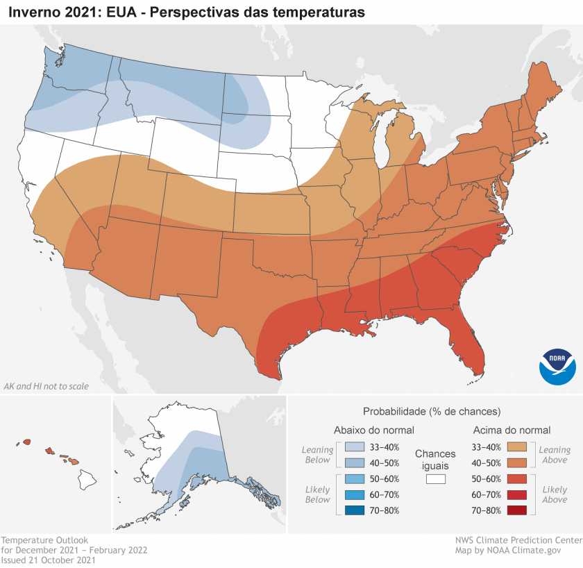 EUA – Perspectivas de Inverno 2021-22: mais seco e mais quente no Sul