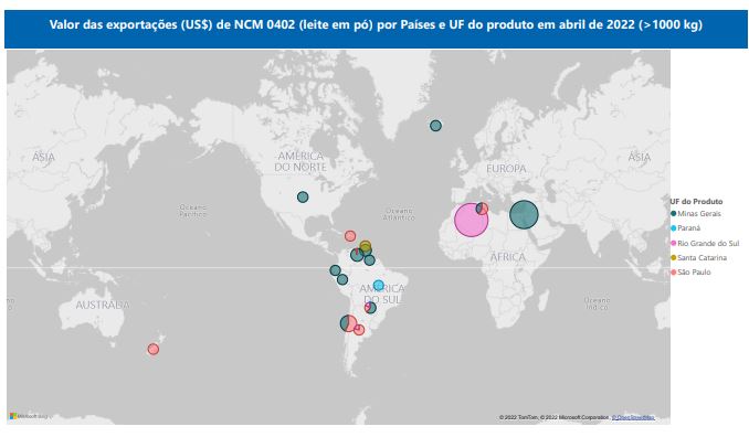 Relatório Mensal das Exportações Brasileiras de NCM0402 (leite em pó)