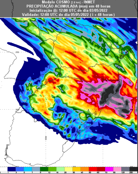 Ciclone extratropical e frente fria causam chuvas intensas e fortes rajadas de vento na Região Sul nos próximos dias
