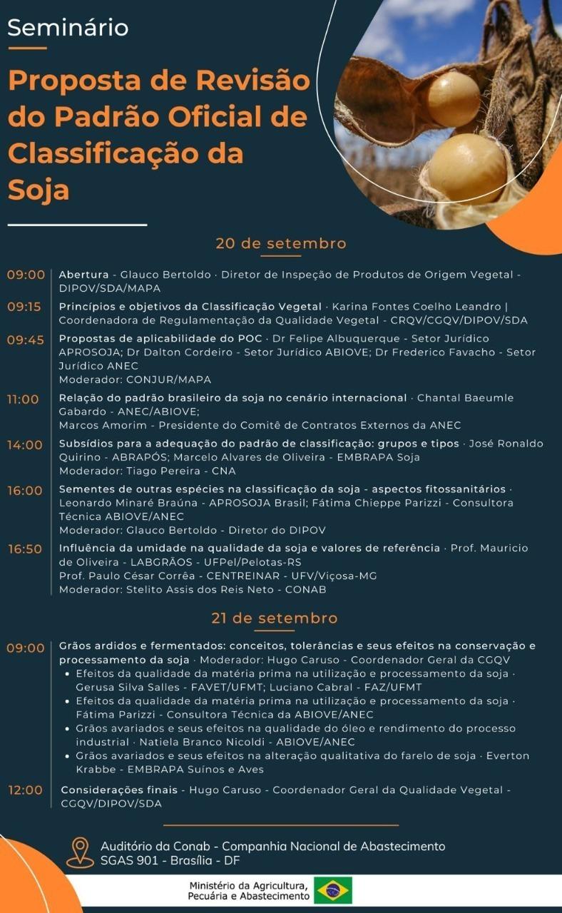 Seminário irá debater propostas para a revisão do padrão oficial de classificação da soja